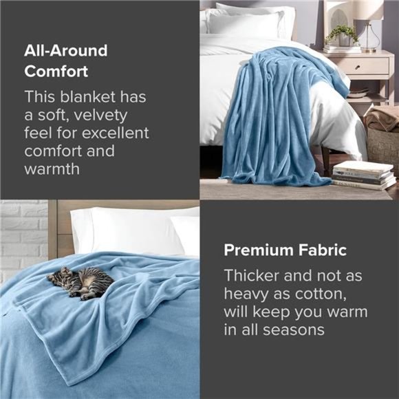 Fleece Blanket - Twin/Twin Extra Long - Coronet Blue - Lightweight Blanket - Picture 3 of 6